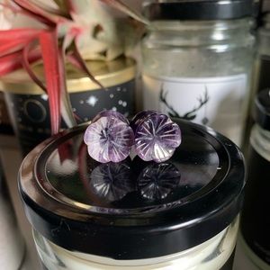 12mm double flared Amethyst carved flower plugs